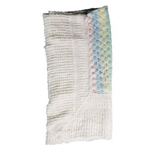 Baby Blanket Acrylic Dupont Orlon White Pastel Knit USA Infant Nursery Vintage